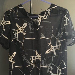 Sheer Blue Print Button Up Shirt